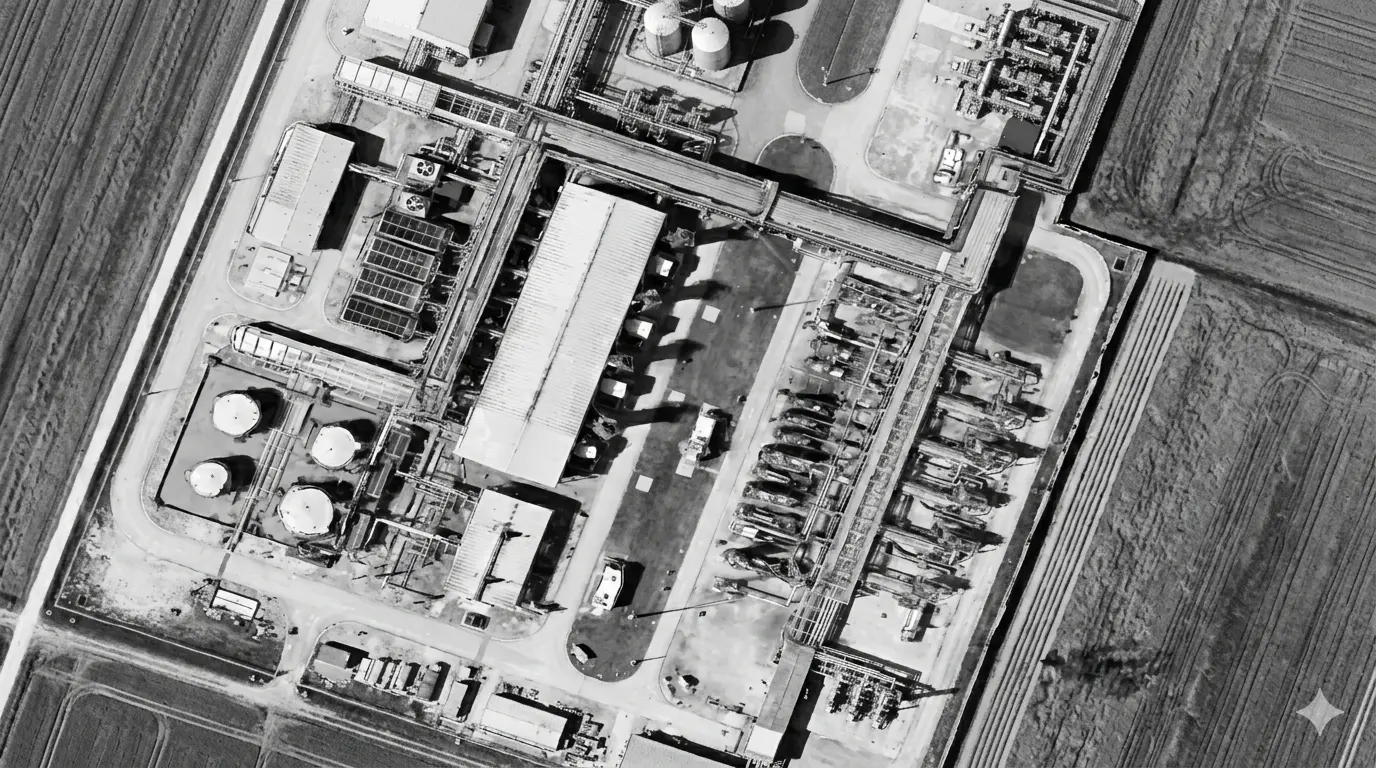 Satelite view Casal Borsetti industrial complex in Ravenna Italy