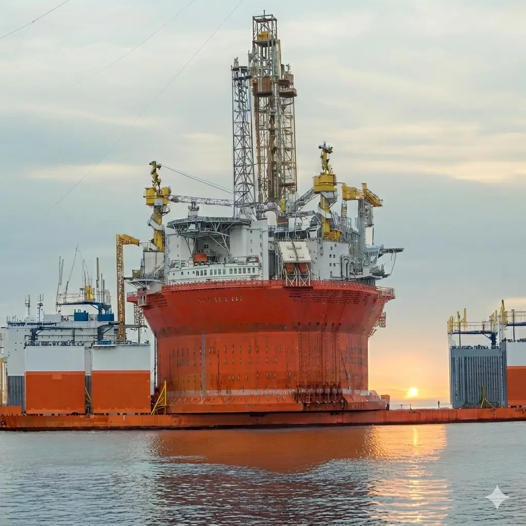 Aerial view of the Eni Goliat FPSO, a circular floating production and storage